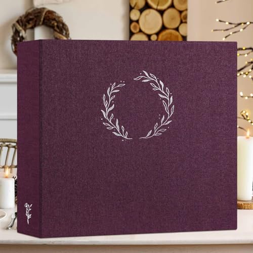 Lanpn Photo Album Scrapbook 12x12, Linen Cover Wreath Design Top Load 3 Ring Folder Binder Photobook Photo Book 12 x 12 inch with 30 Plastic Sleeves 60 Pages Purple - color: Purple, size: 12x12"