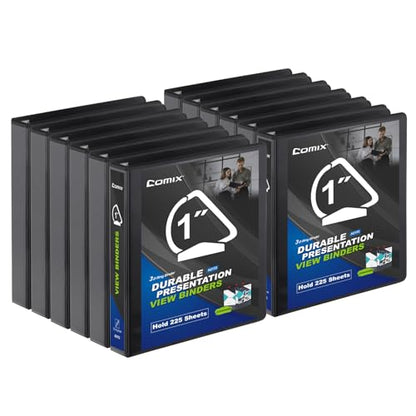 Comix D-Ring Basic View Binder 1 inch 3 Ring Binders, 2.4mm-Thick, Hold 225 Sheets of 8.5" x 11" Paper, 12 Pack (Black) - color: Black, size: 1-Inch, style: 12 Pack