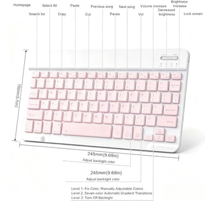 Mini Bluetooth Keyboard, Small Portable Wireless Rechargeable Keyboard with 7-Color RGB Backlit for iPad iPhone Android Samsung Tablet Smartphone((Pink) - color: Pink