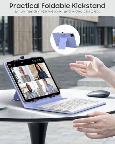 MoKo Universal Tablet Case with QWERTY Keyboard for 9",9.7",10.1",10.2",10.4",10.5",10.9" Tablet, with Removable Wireless Bluetooth Keyboard&Pen Holder for iPad, Samsung, Fire, Pixel, Other, Lavender - color: Lavender