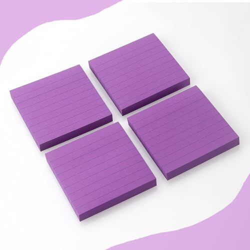 Lined Sticky Notes 3x3 in, Self-Adhesive, 4 Pads, 90 Sheets Each(Purple) | Strong Self-Adhesive Backing, Sticks Firmly and Removes Cleanly - color: Purple