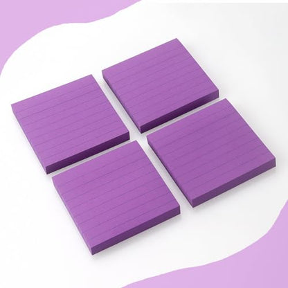 Lined Sticky Notes 3x3 in, Self-Adhesive, 4 Pads, 90 Sheets Each(Purple) | Strong Self-Adhesive Backing, Sticks Firmly and Removes Cleanly - color: Purple