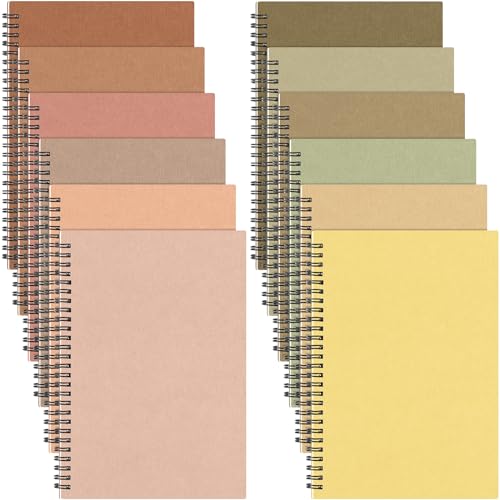Fuutreo 12 Pcs Spiral Notebook for Work A5 8.3 x 5.7 Inch College Ruled Spiral Journal Notebook Kraft Cover Notebook Ruled Paper, 12 Color, 60 Sheets, 120 Pages for Office School (Vibrant Color) - color: Vibrant Color