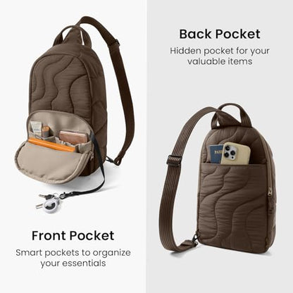 tomtoc 10L Puffy Sling Backpack with Padded Compartment for MacBook Neo A18 | Lightweight Quilted Crossbody Bag for 11-inch iPad Air/Pro, Nintendo Switch 2, Puffer Travel Chest Daypack for Women Girls - color: Earthshade