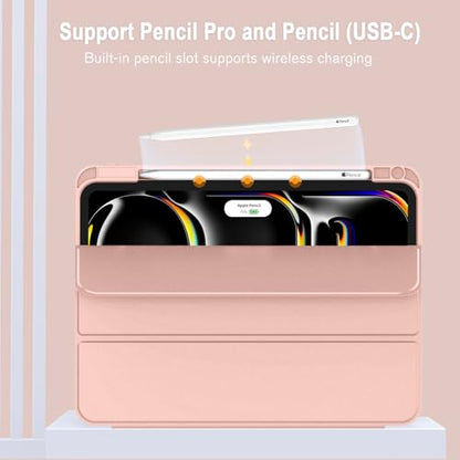 ZryXal iPad Pro 11 Inch Case (M5) 2025/ (M4) 2024 (Model: A2836/A2837/A3006), Trifold Stand Smart Cover with Pencil Holder and Soft TPU Back, Auto Wake/Sleep (Rose Gold) - color: Rose Gold