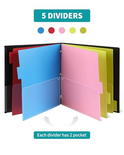 2 Pcs 360° Pivotable Project Organizer Folder, 3 Ring Binder | Customizable Cover Multi Pocket Folder Binder, 13 Pocket Folders, Black - color: Black, size: 2 PCS