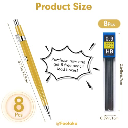 8 PCS Metal Mechanical Pencil,Durable 0.9mm Drafting Pencil,Comes With 8 PCS of 9 mm lead pencil refills, Pencils Mechanical For Writing,Drawing & Gifting