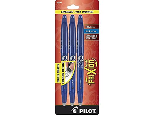Pilot, FriXion Ball Erasable & Refillable Gel Ink Pens, Fine Point 0.7 mm, Pack of 3, Blue - color: Blue, size: 3 Count (Pack of 1)