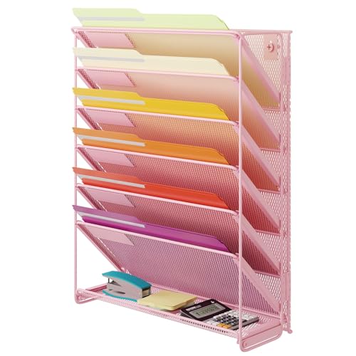 Kuntine.B Wall File Organizer Office Hanging Magazine Holder Wall File Organizer for Office Home - color: Pink, size: 7 Tier