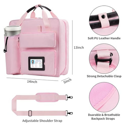 Zipper Binder 3 Ring 3-inch with Shoulder Strap & Backpack Straps, Large Zip Up Binder700 Sheets Capacity, Pink