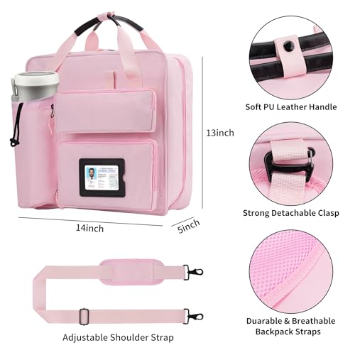 Zipper Binder 3 Ring 3-inch with Shoulder Strap & Backpack Straps, Large Zip Up Binder700 Sheets Capacity, Pink