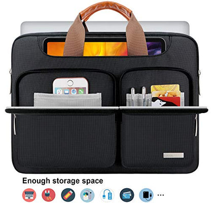 Lacdo 360° Protective Laptop Shoulder Bag, 15-15.6 inch Laptop Sleeve Case for Acer HP Lenovo Dell ASUS Laptop, Acer Aspire, HP Pavilion, Dell Inspiron, Lenovo IdeaPad,ASUS ZenBook Computer Bag, Black - color: Black, size: 15.6 Inches