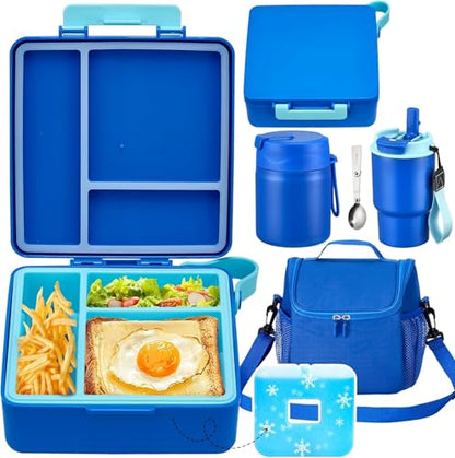 Lunch Box Set with Bento Box Container, 17OZ Stainless Steel Food Soup Thermo, Kids Water Bottle & Portable Insulated Lunch Bag – Leakproof, Hot/Cold Retention for School, Travel(Blue) - color: Blue
