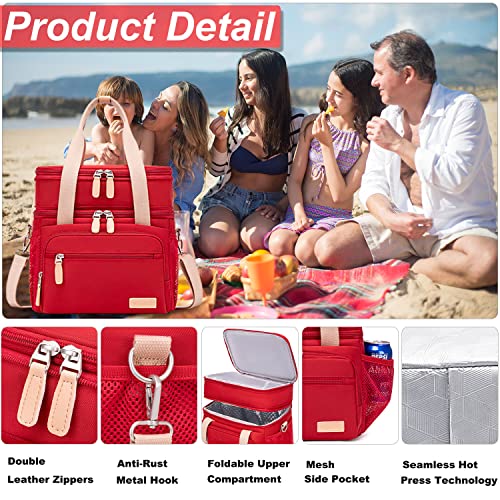 Weitars Lunch Bag for Women, Loncheras Para Mujer Waterproof Reusable Large Dual Compartment Lunch Box Wide-Open Cooler Tote Bag For Nurse Office Working Picnic Hiking (15L) (Red) - color: Red