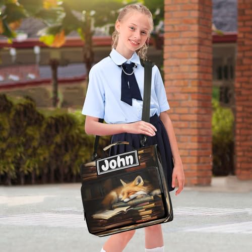 Fox Cartoon Print Custom Zipper Binder Bag 3 Ring with Shoulder Strap & Handle Personalized Binder Bag Expandable File Folder for School - color: Multi-fox Cartoon