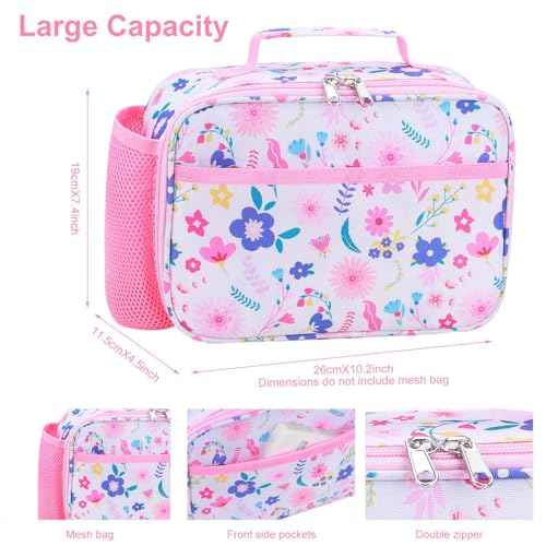 RHCPFOVR Kids Lunch Bag - Insulated Lunch Box for Boys Girls Washable Lunch Bag and Reusable Toddler Leak-proof Lunchbox for School and Daycare - color: Flower Pink