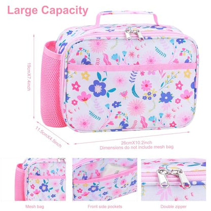 RHCPFOVR Kids Lunch Bag - Insulated Lunch Box for Boys Girls Washable Lunch Bag and Reusable Toddler Leak-proof Lunchbox for School and Daycare - color: Flower Pink