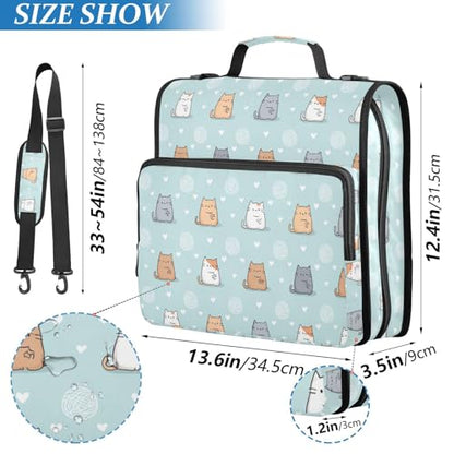 3 Ring Zipper Binder Cute Kawaii Cats Kittens 500 Sheets Capacity Binder Organizer Bag with Shoulder Strap and Handle for School Office College Students - color: Kawaii Cats