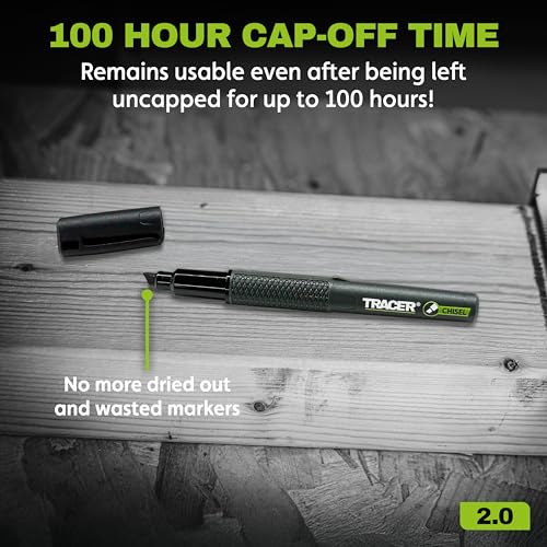 Tracer 2.0 Pack of 12 Chisel Tip Permanent Markers Black - Bulk Wide Tip Black Markers for Adults Carpentry and Construction Markers - Thick Wide Chisel Tip Marker Pens - 100 Hour Cap Off Time - size: 1 Count (Pack of 12)