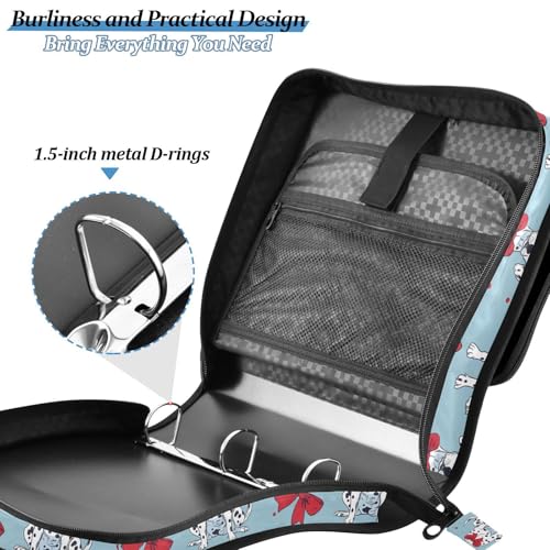 Dalmatian Dog Bows 3 Ring Binder Bag 1.5 inch Binder Organizer with Zipper Shoulder Strap 500 Sheet Documents Storage for School Office