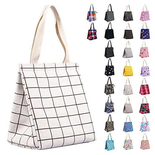 iknoe 9L Insulated Lunch Bag, Leakproof lunch Tote for Adult WhitePlaid | Lightweight 0.3 lb, compact foldable design, aluminum foil interior, velcro closure, wide opening, for meals, snacks, office - color: White Plaid, size: Velcro Closure