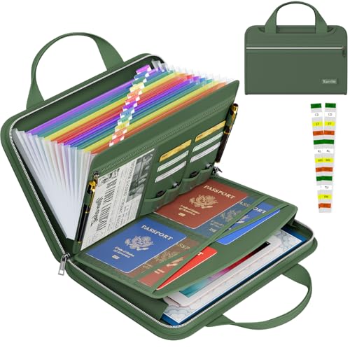 Tamfile Fireproof Accordion File Organizer, Expanding File Folder, Green | 13 Pocket Colorful, Handle, Zipper & Labels, Multi-Pockets Paper Organizer, for Letter A4 Files, Home, Office, School - color: Green, style: Colour Pocket