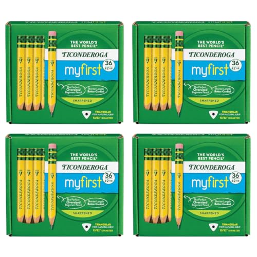Ticonderoga My First Short Triangular Pencils, 36 Pencils/Pack, 4 Packs | Wood-Cased, #2 HB Soft, Yellow - size: 1 Count (Pack of 144)