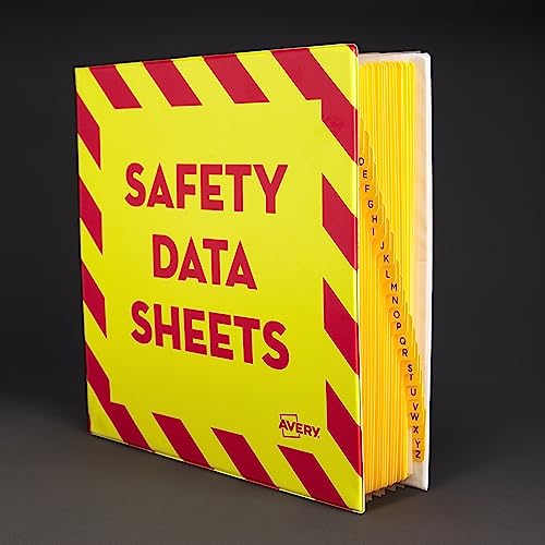 Avery Heavy-Duty Industrial SDS Binder, 1.5 One-Touch EZD Rings, 400-Sheet Capacity, Yellow/Red Border (18950) - size: 1.5", style: Heavy-Duty