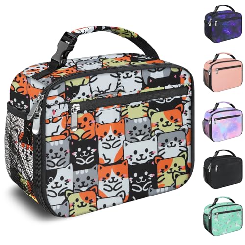 Kids Lunch Box for Boys Girls Lunch Bag Insulated Durable Lunchbox Children Lunch Tote Bag for School Cat - color: Cat