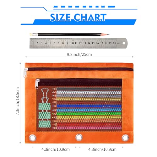 Pencil Pouch for 3 Ring Binder - 3 Pack Zippered Pencil Pouches with Transparent Mesh Window| Binder Pouch with Smooth Zippers| Zippered Pencil Bag for School Office Students, Blue - color: Blue