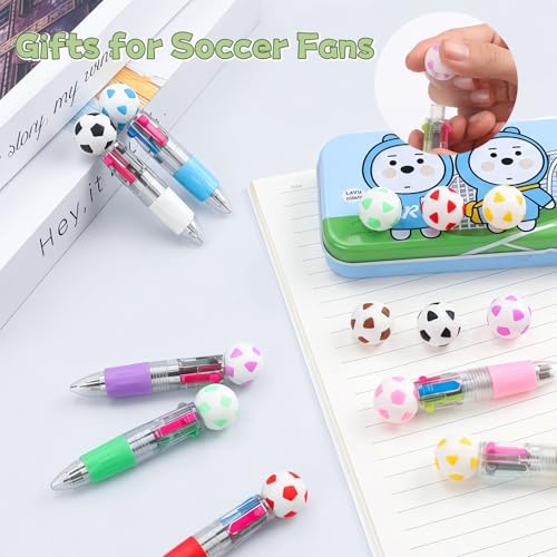 24 Pack Soccer Party Favors 4-in-1 Multicolor Ballpoint Pens, Mini Retractable Soccer Pens, Goodie Bag Stuffers Classroom Prizes Birthday Gifts - style: Soccer