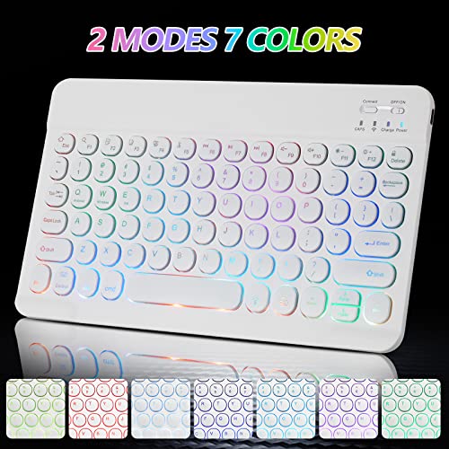 Ultra-Slim Lightweight Bluetooth Keyboard and Mouse Portable Mini Wireless Keyboard Rechargeable 7-Color Backlit for Apple iPad iPhone,Tablet iPhone Smartphone iOS Android Windows,Round Keys White - color: white