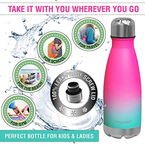 CHILLOUT LIFE 12oz Kids Insulated Stainless Steel Water Bottle, Leak Proof | Small Metal Water Bottle, Keeps Drinks Cold 24H & Hot 12H, Leak-Proof Screw Lid, Perfect for School, Travel & Sports - color: Frozen Slushy