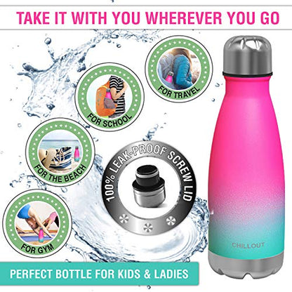 CHILLOUT LIFE 12oz Kids Insulated Stainless Steel Water Bottle, Leak Proof | Small Metal Water Bottle, Keeps Drinks Cold 24H & Hot 12H, Leak-Proof Screw Lid, Perfect for School, Travel & Sports - color: Frozen Slushy