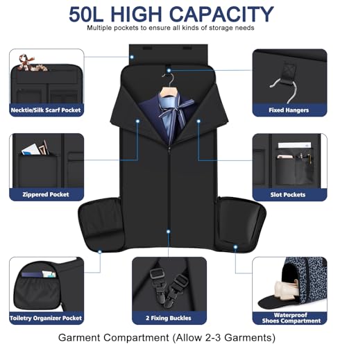 Convertible Garment Bags for Travel - Carry on Garment Duffle Bag with Backpack Straps for Men Women, 4 in 1 Large Travel Duffel Bags with Shoes Compartment Hanging Suit Dress Weekender Bag 3pcs Set - color: D4-Blue