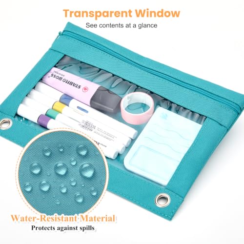 3 Ring Binder Pencil Pouch, Durable Pencil Case for School Supplies, Classroom Must Haves, 3-Hole Design Fits Binders, Zipper Closure, Ideal for Students/Back to School Teal - color: Teal