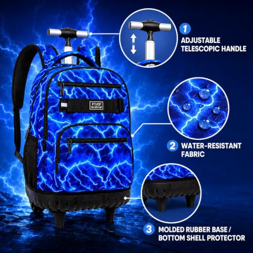 gxtvo Rolling Backpack for Boys, Men Roller Bookbag with Lunch Box for Adults, Water Resistant Wheeled School Bag for College Teens Kids Travel - Cool Lightning - color: Rolling Backpack Lightning Blue