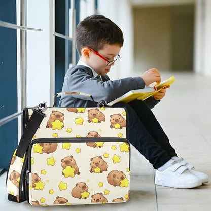 3 Ring Zipper Binder Capybara Yellow Stars Binders Bag with Shoulder Strap 500 Sheets Paper Organizer Trapper Keeper Documents Storage File Folder for School Office - color: A858