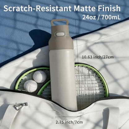 24oz Insulated Water Bottle, 316L Stainless Steel Double Wall Vacuum Bottle, Keeps Drinks Cold or Warm, Leakproof One-Handed Flip Lid for Gym, Office, Travel & Daily Use (1 Pack) - color: Khaki