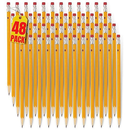 Always23 WoodCased Pencils, Yellow, Pre-sharpened, Pencils with Erasers, #2 HB 48 Pack