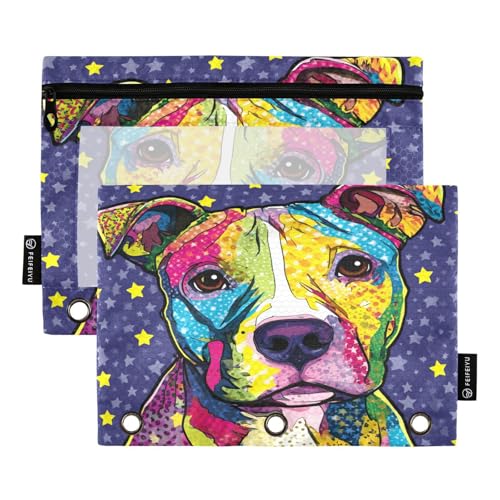 Pitbull Dog Star Purple Pencil Pouch for 3 Ring Binder Pencil Pouches with Zippers Clear Window Binder Pockets Pencil Bags for Work Daily Organzier Office 2 Packs - color: Multicolored-pitbull Dog Star Purple