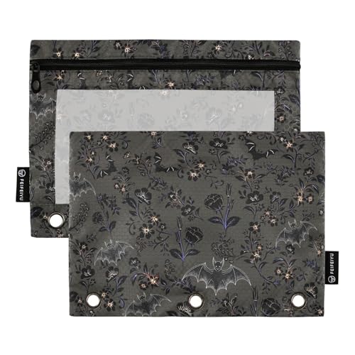 Goth Bats Pencil Pouches for 3 Ring Binder, Zipper Binder Pencil Case, 2 Pack Clear Window Case Bag for Office Organizers - color: Goth Bats