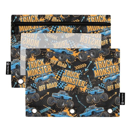 Emelivor Truck Cool Black Pencil Pouch for 3 Ring Binder 2 Pack Large Capacity Pencil Pouches with Zipper Clear Binder Pencil Case Bag for Office College Daily Supplies - color: 26-Truck Cool