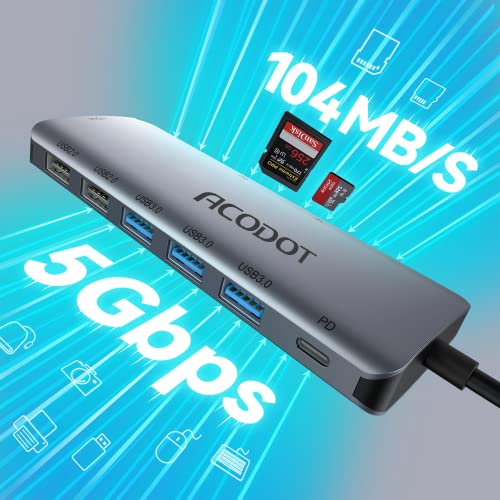 USB C Hub, 9-in-1 Multi-Port USB Adapter, 4K@60Hz HDMI, 100W Max PD, 3 USB3.0(5Gbps) + 2 USB2.0 Data Ports, SD/TF Card Reader for MacBook, iPad Pro, Dell, HP, Lenovo, Windows Laptop - color: Grey