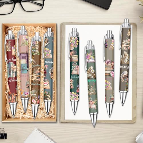 Idealmuzik Book Lover Pens Set – Cute Reading-Themed Gel Pens for Women, Teens, and Kids – Cozy Library Aesthetic Stationery for Journalers, Students, and Writers, 8 Pack - style: Book Lover