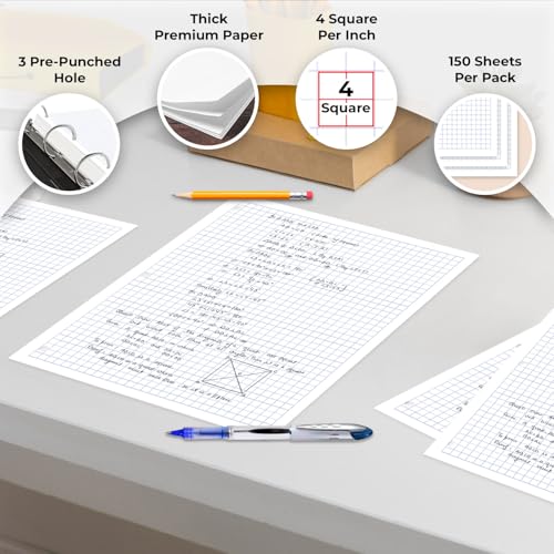Rosmonde Graph Paper Bulk, 576 Pack(Pallet), 86400 Sheets, 4x4, Pallet of Loose Leaf Paper, 8" x 10.5", Bulk Graphing Paper, 3 Hole Punched for Binders, Grid Paper, Quad Ruled Papers, 4-7 Days Transit - size: Express Pallet (86K Sheets)
