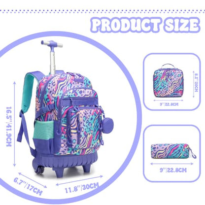 Meetbelify Rolling Backpack for Girls Boys Backpacks with Wheels Kids Carry on Luggage for Girls Boys - color: Blue Leopard