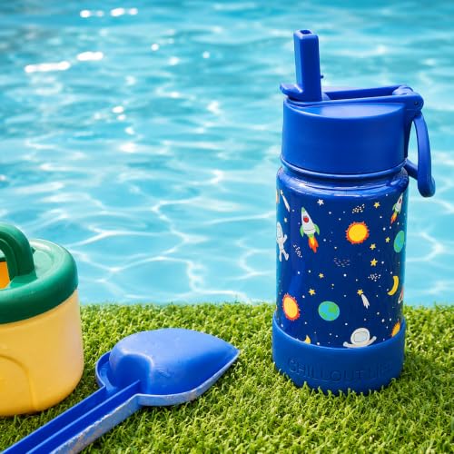 CHILLOUT LIFE 12oz Kids Insulated Stainless Steel Water Bottle with Leak Proof Straw Lid & 144 Stickers - color: Blue Space, style: 12 oz
