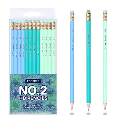 ECOTREE Pencils #2 Pre-Sharpened Pencils for Kids Number 2 Pencil with Erasers for School, Writing, 12 Count - color: Blue & Green, style: 12 COUNT