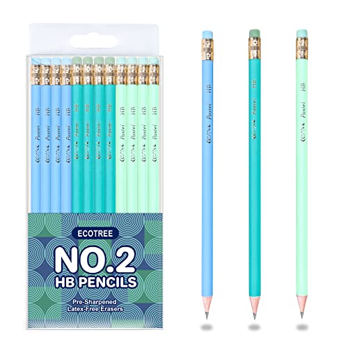 ECOTREE Pencils #2 Pre-Sharpened Pencils for Kids Number 2 Pencil with Erasers for School, Writing, 12 Count - color: Blue & Green, style: 12 COUNT